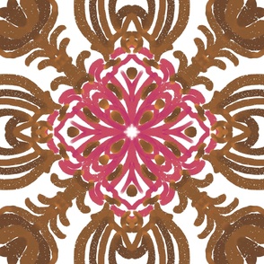 Spanish & Taino Floral Tile: Brown, Pink, Large