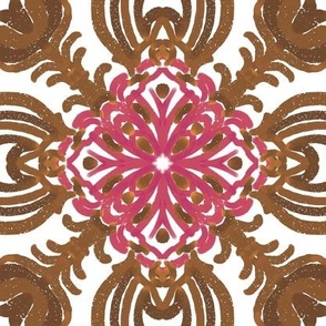 Spanish & Taino Floral Tile: Brown, Pink, Medium