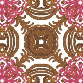 Spanish & Taino Floral Tile: Brown, Pink, Small