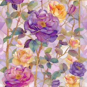 Elegant Pink Purple and Yellow Roses