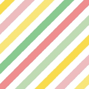L / Multicolor Diagonal Spring Stripes Yellow, Peach Green