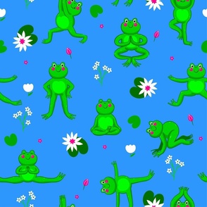 cute yoga frogs funny blue
