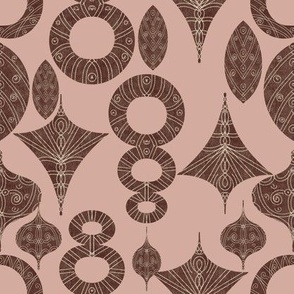 Coconut Shell Taino Geometry: Blush Pink, Brown,  Medium