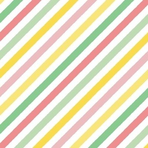 S / Multicolor Diagonal Spring Stripes Yellow, Peach Green