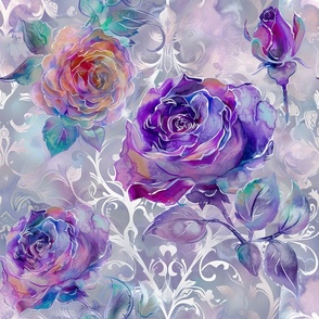 Pink and Purple Roses and Buds with Silver Filigree