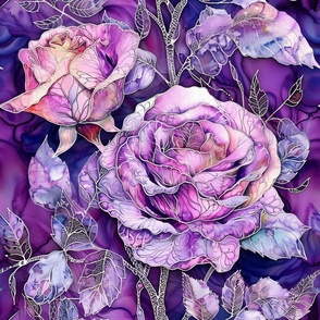 Large Shimmering Purple Lavender Stained Glass Roses