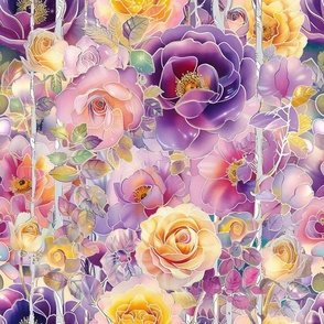 Pink Purple and Yellow Roses with Silver Streaks
