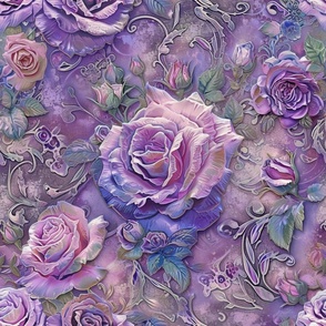 Soft Velvet Shimmering Purple Lavender Roses and Rosebuds