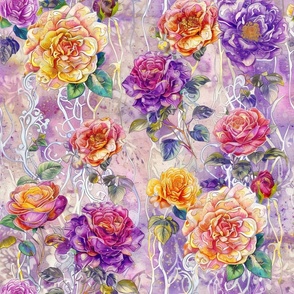 Shimmering Silver Purple Pink Peach Yellow Roses