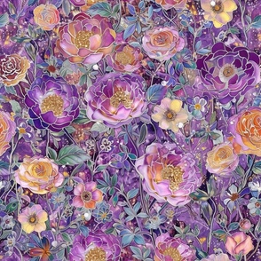 Silver Lined Pink Purple Yellow Roses and Floral Flowers
