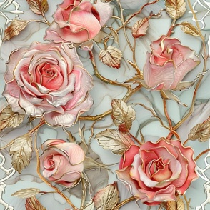 Soft Supple Pink Roses with Golden Leaves