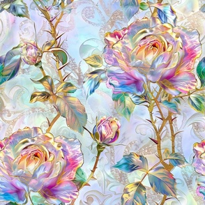 Shimmering Pink Rainbow Iridescent Roses and Rosebuds