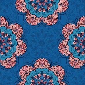 Floral Mandala Tile in Blue & Pink