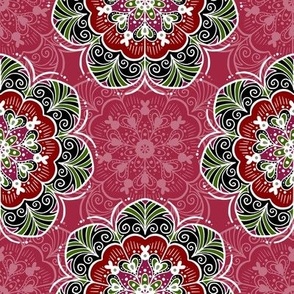 Floral Mandala Tile in Cranberry Red