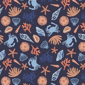 Rock Pools_coastal_Small_Evening Navy Blue Coral Multi