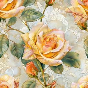 Delicate Yellow Roses and Rosebuds