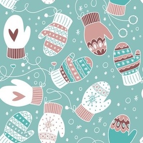 Winter Christmas Mittens Pattern, Mint