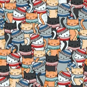 Cats in Winter Scarves & Hats Pattern