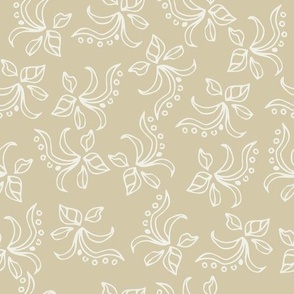 (S) Verbena Flowers | Williamsburg Stone Beige | small scale | neutral floral