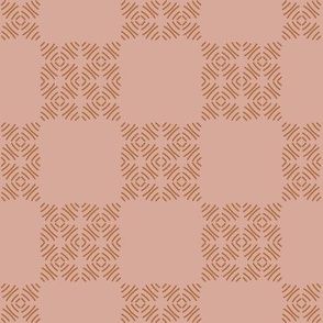 Large Faux Block Print Checkerboard in red clay and camel- Boho