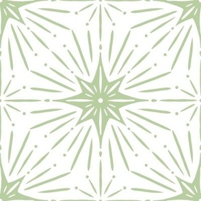 Magical Sun and Stars, Funky Design, Monochrome Style | Light Soft Green / Pastel green / Mint / Sage | Jumbo Scale