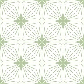 Magical Sun and Stars, Funky Design, Monochrome Style | Light Soft Green / Pastel green / Mint / Sage | Large Scale