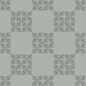 Small Faux Block Print Checkerboard in dark green  and light green- French Country