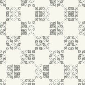 Large Faux Block Print Checkerboard in creme and dark  green- French Country