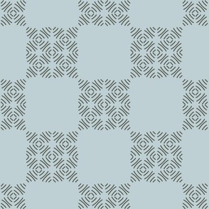 Small Faux Block Print Checkerboard in light blue and dark  green- French Country