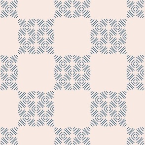 Small Faux Block Print Checkerboard in dark blue and pink- French Country