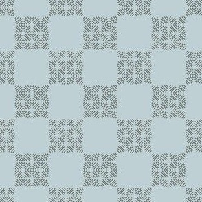 Large Faux Block Print Checkerboard in light blue and dark  green- French Country