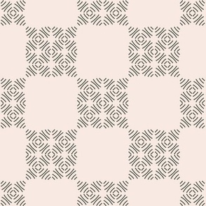 Small Faux Block Print Checkerboard in dark green and pink- French Country