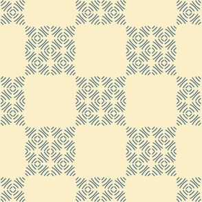 Large Faux Block Print Checkerboard in dark blue and yellow- French Country