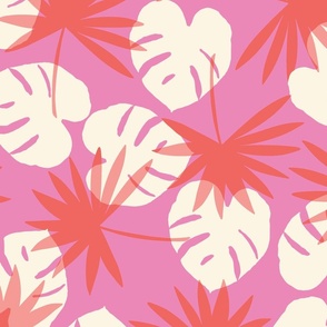 TROPICAL leaves - hot pink