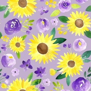 spring sunflowers with purple - on light purple