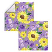 spring sunflowers with purple - on purple