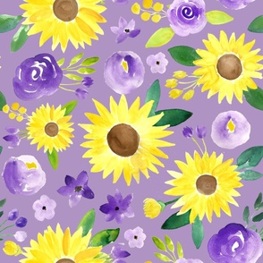 spring sunflowers with purple - on purple