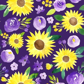 spring sunflowers with purple - on royal purple