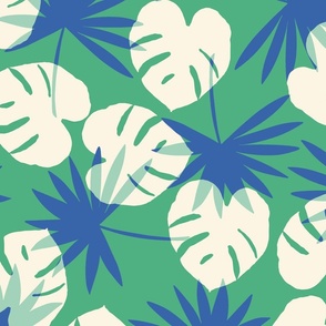 TROPICAL leaves - green and blue
