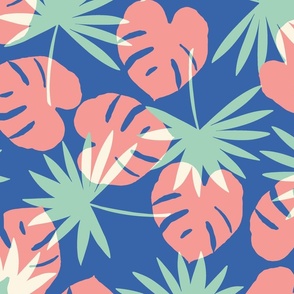 TROPICAL leaves - mint and blue