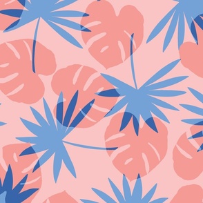 TROPICAL leaves - pink and blue