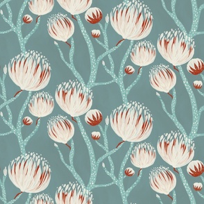 Abstract stylized blooming flowers seamless pattern