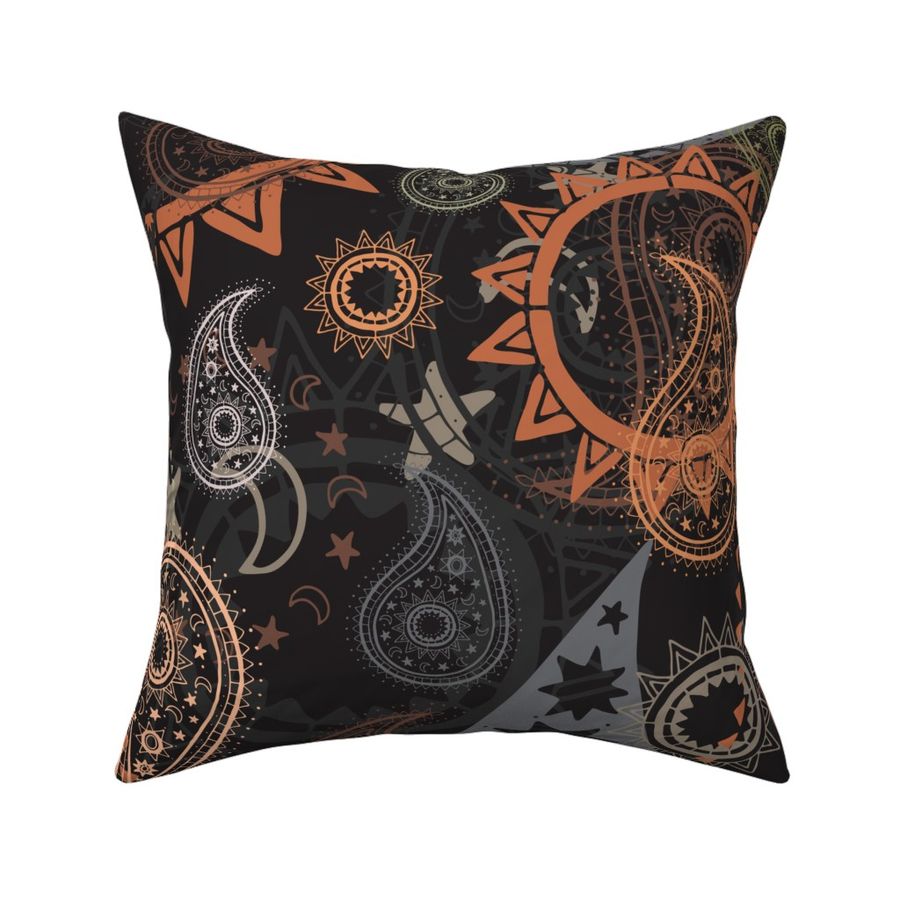 Midi - Dark & Witchy Halloween Whimsigoth Paisley with Stylised Sun & Moon  - Black, Orange, Brown & Green