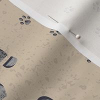 Small - Block Print Foot Prints & Paw Prints on a Sandy Summer Beach – Pale Beige & Desert Sand Texture
