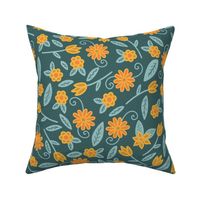 Farmhouse Folksy Floral - Yellow on Sage Green