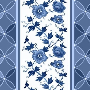 Blue trailing watercolor chinoiserie with decorative bordern