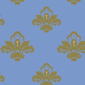 Rococo Coffins Blue and Gold Damask