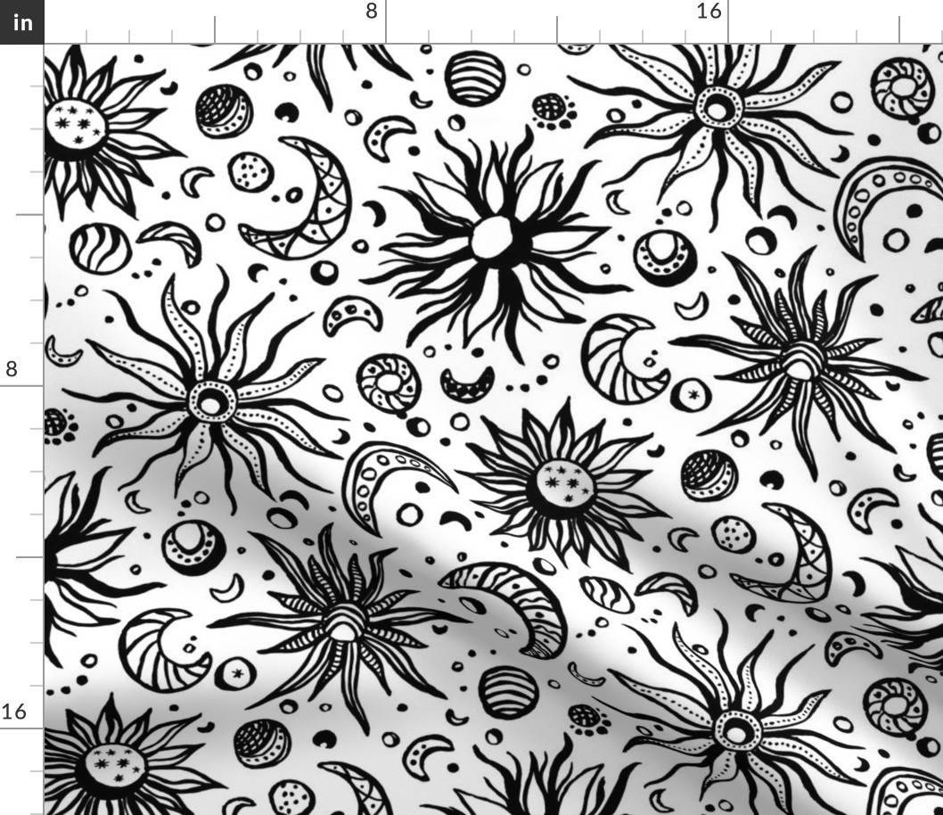 medium - Celestial - sun_ moon_ stars and planets - hand drawn ink style black on white