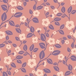 Foxy Floral Vine - Trailing Flowers in Terracotta, Purple and Cream
