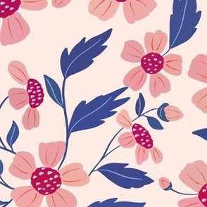 Sweet Strawberry Flowers Peach, Pink, Blue//Medium scale//multiderectional